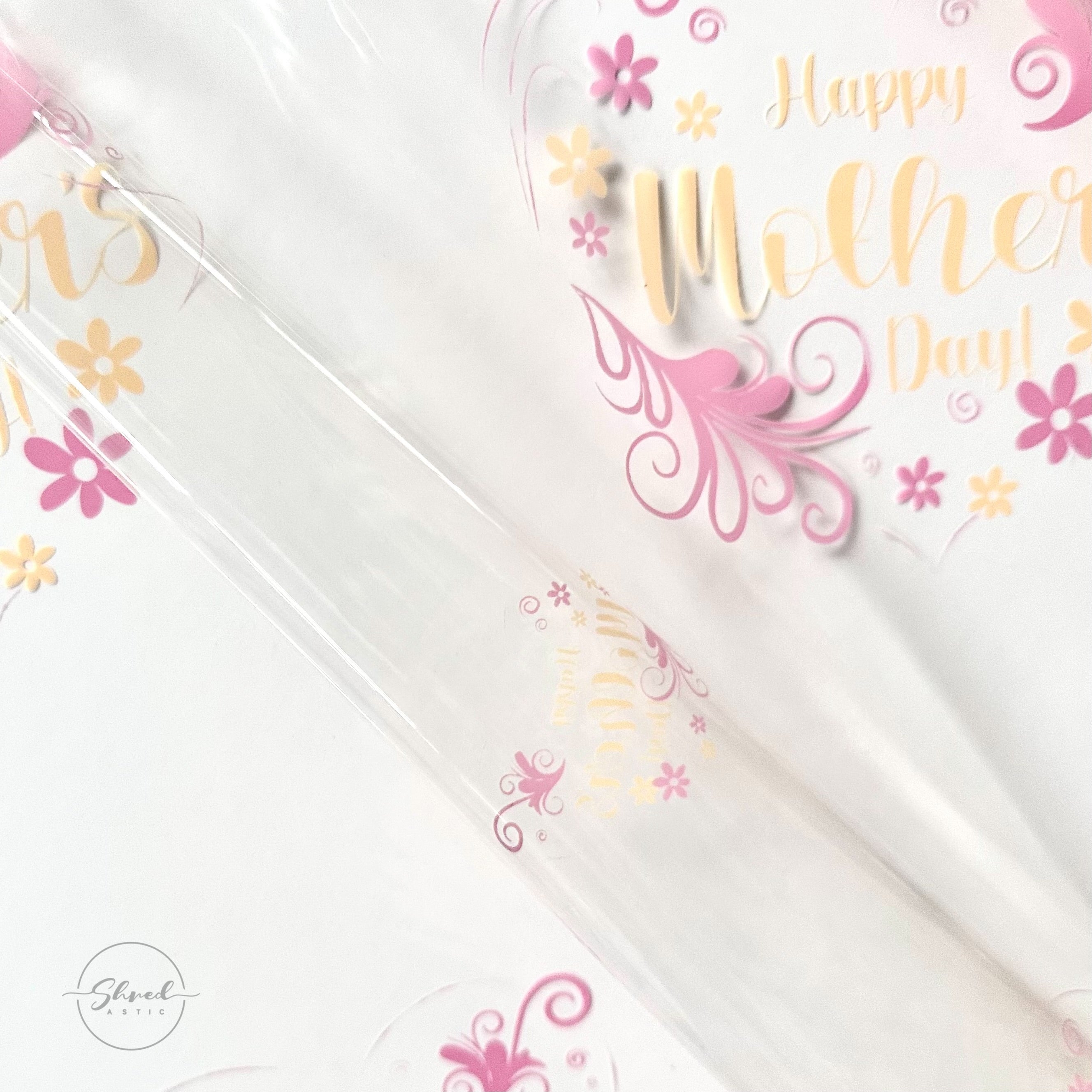 Mothers Day pink cream design on clear Cellophane Wrap Hampers / pink pull bow