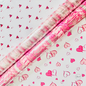 Mothers Day Valentines HEART pink cerise on clear Cellophane Wrap Hampers / 3 metres curling ribbon