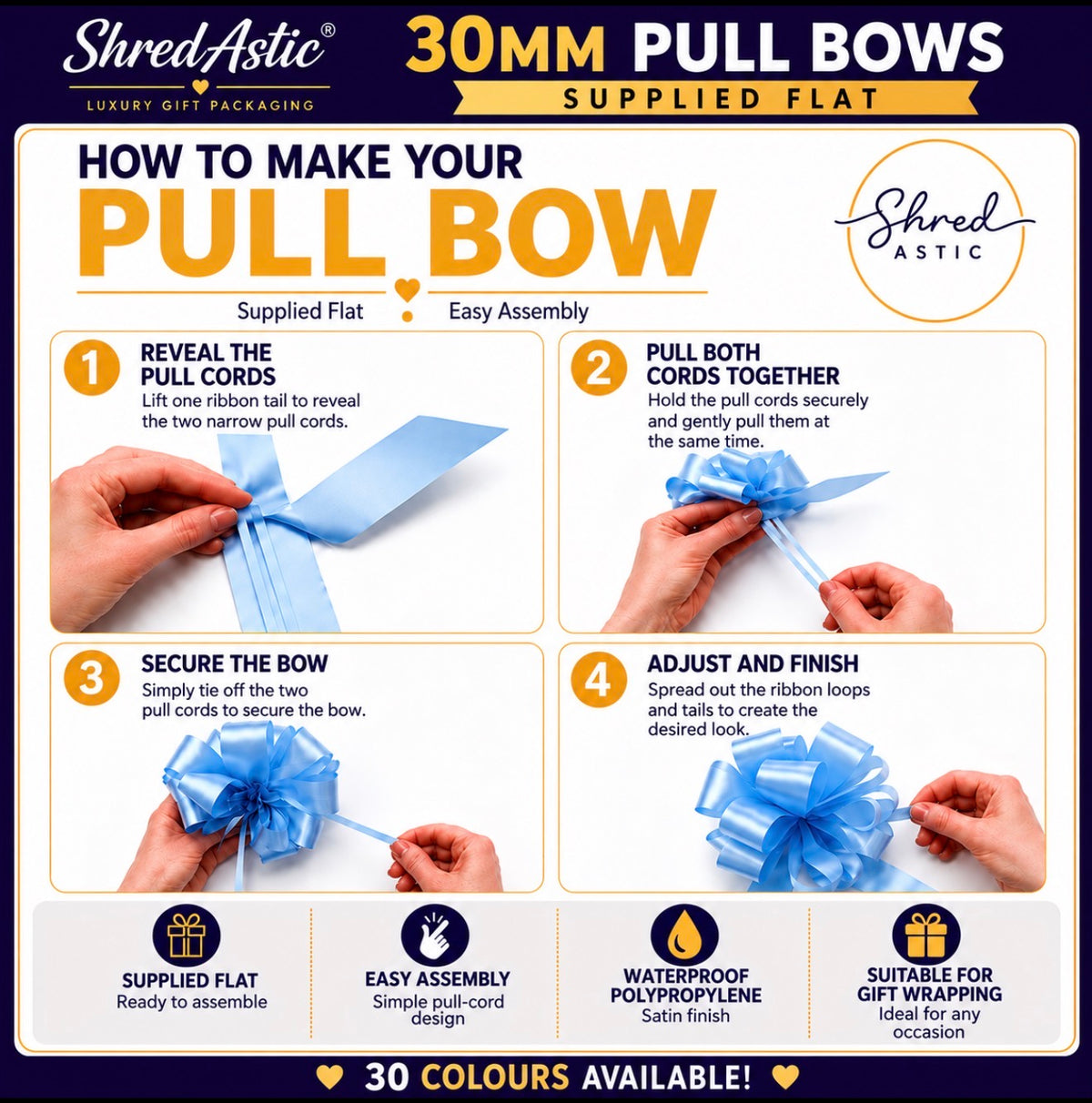 Pull Bow 'Single Pack' 30MM - Metallic Gold