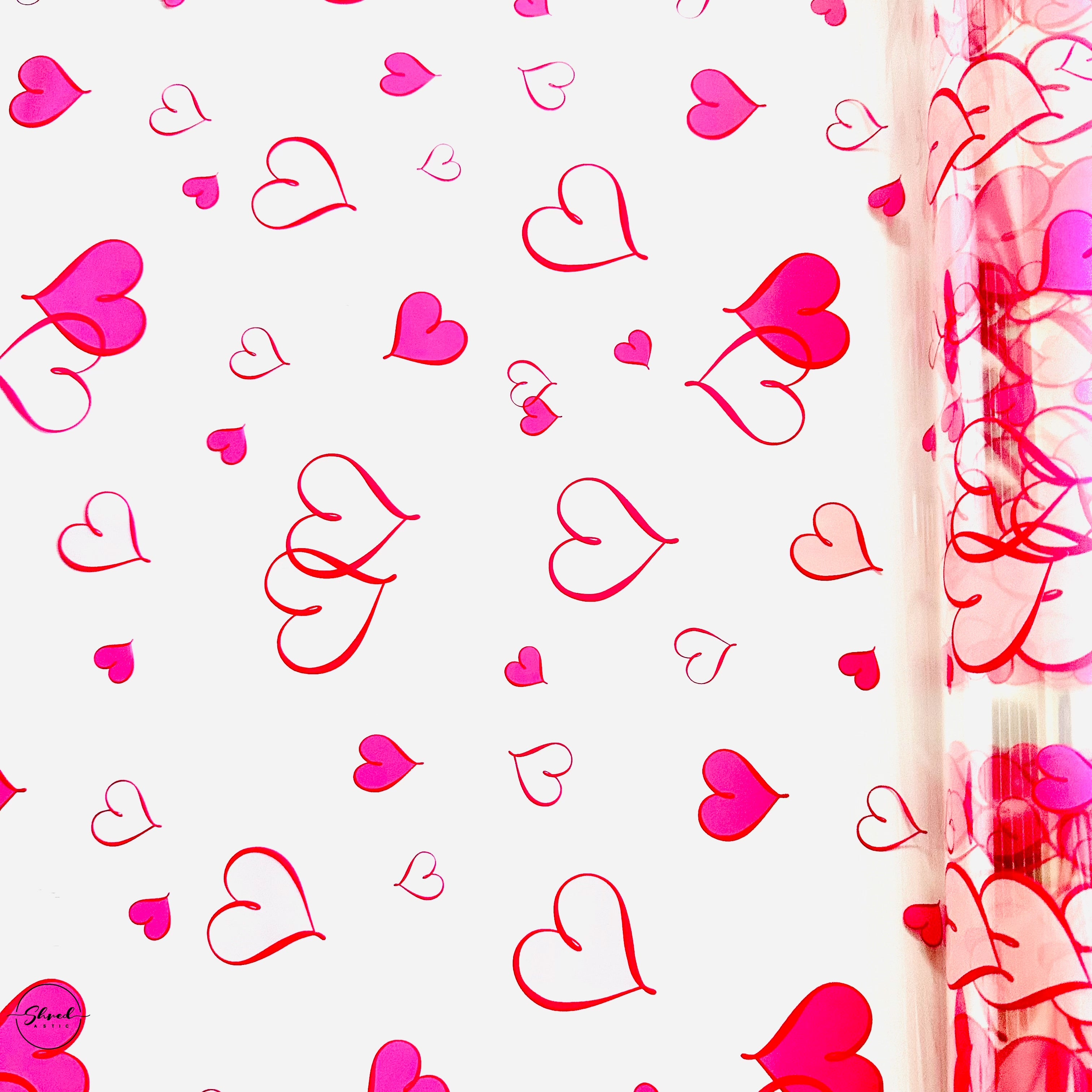 Mothers Day Valentines HEART pink cerise on clear Cellophane Wrap Hampers / 3 metres curling ribbon