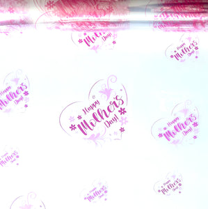 Happy Mothers Day cerise pink  on clear Cellophane Wrap Hampers / 3 metres curling ribbon