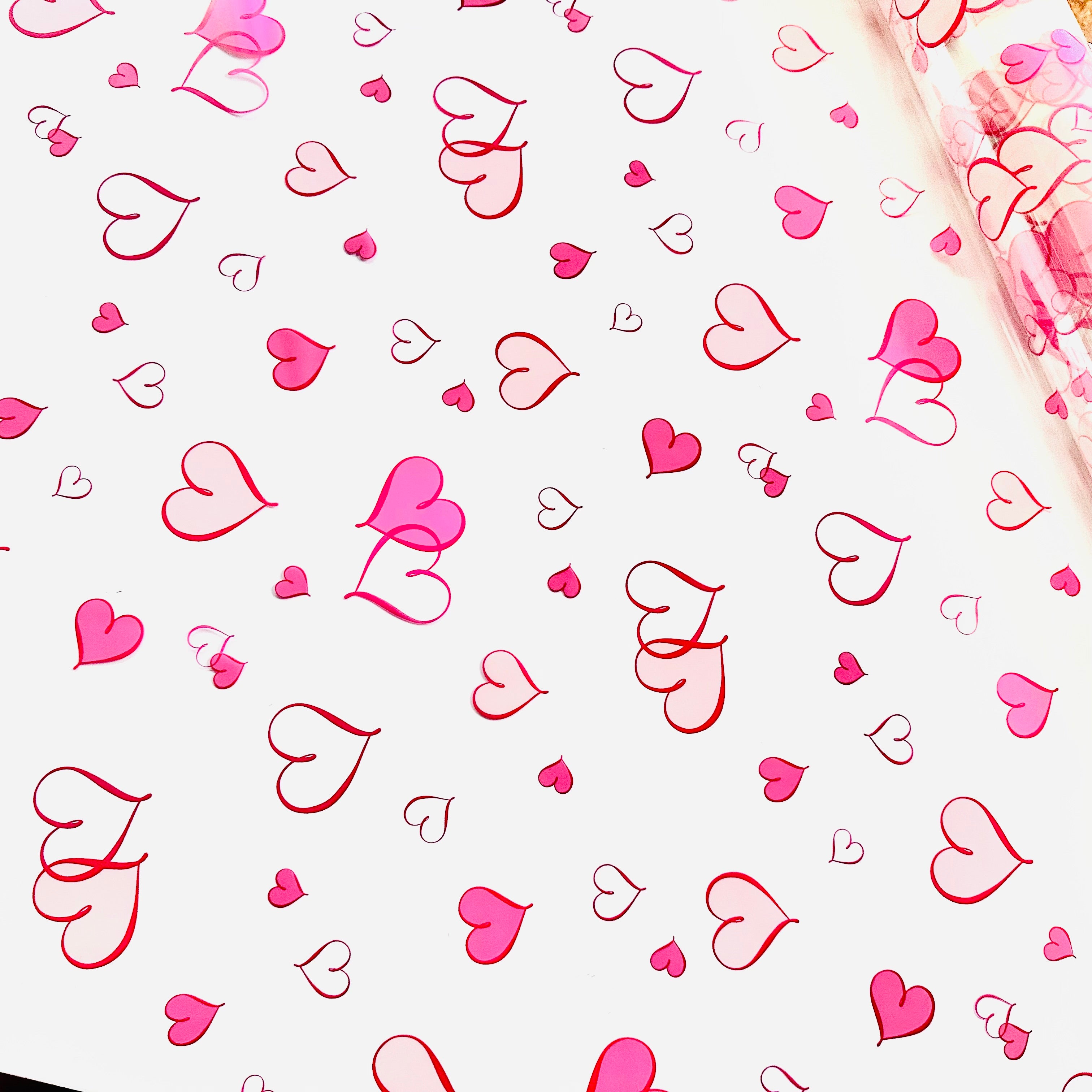 Mothers Day Valentines HEART pink cerise on clear Cellophane Wrap Hampers / 3 metres curling ribbon