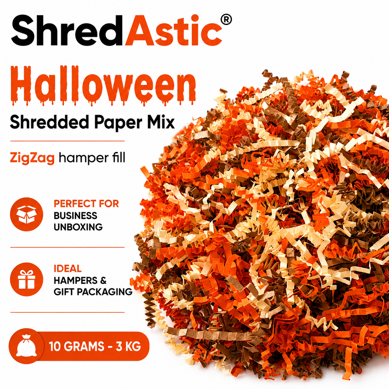 Shredded Paper Halloween Autumn - Orange, Kraft & Cream ZigZag Mix