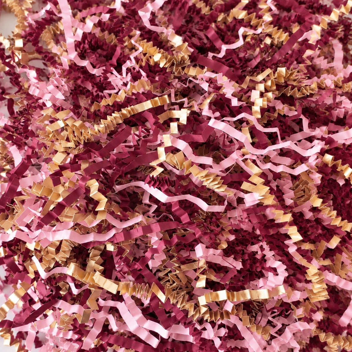 Gold Collection - Shredded Paper Burgundy,Pink & gold ZigZag Crinkle Cut Mix Hamper Fill
