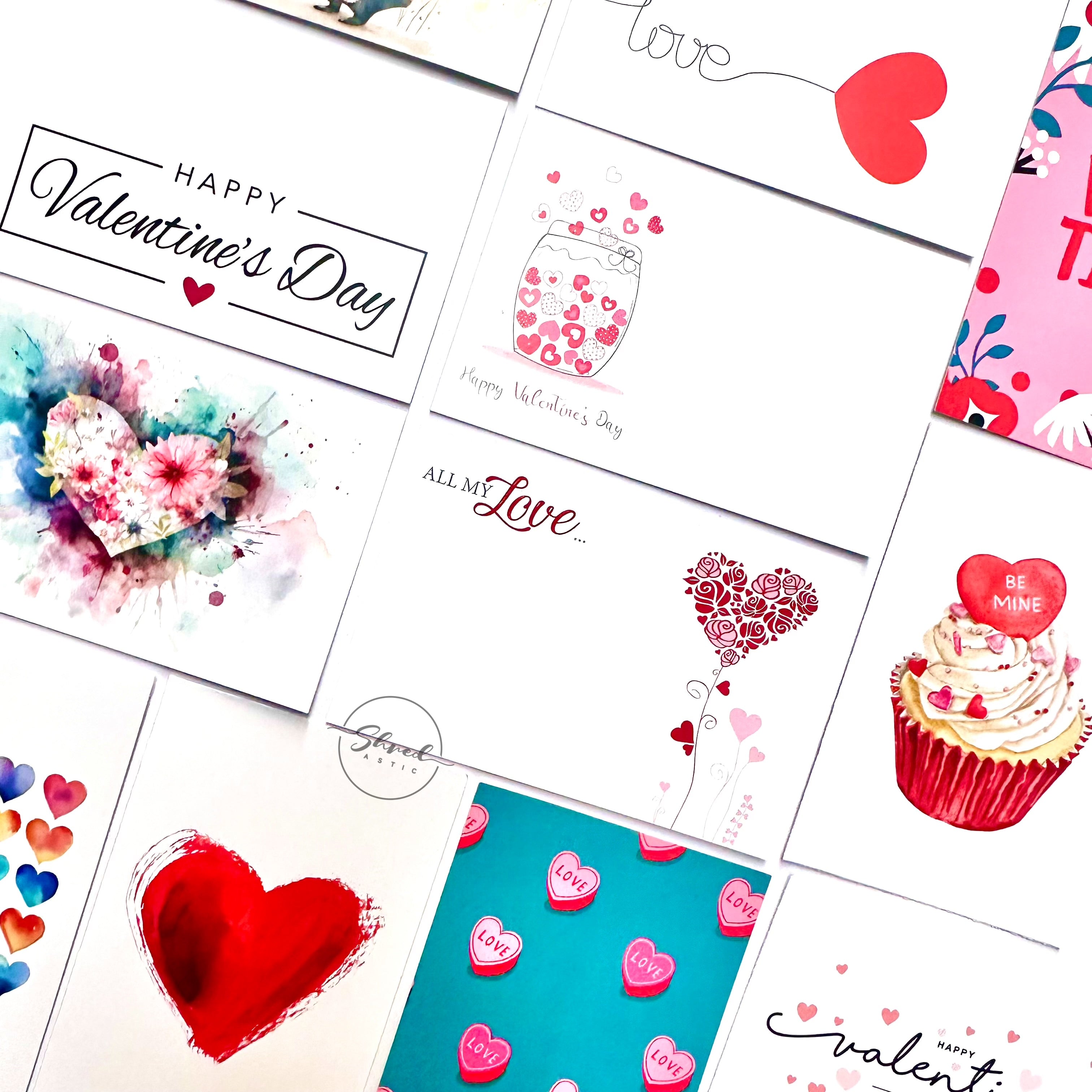ShredAstic®️ VALENTINE Love  (Pack of 12 assorted) Florist Message Cards small 6 x 9cm
