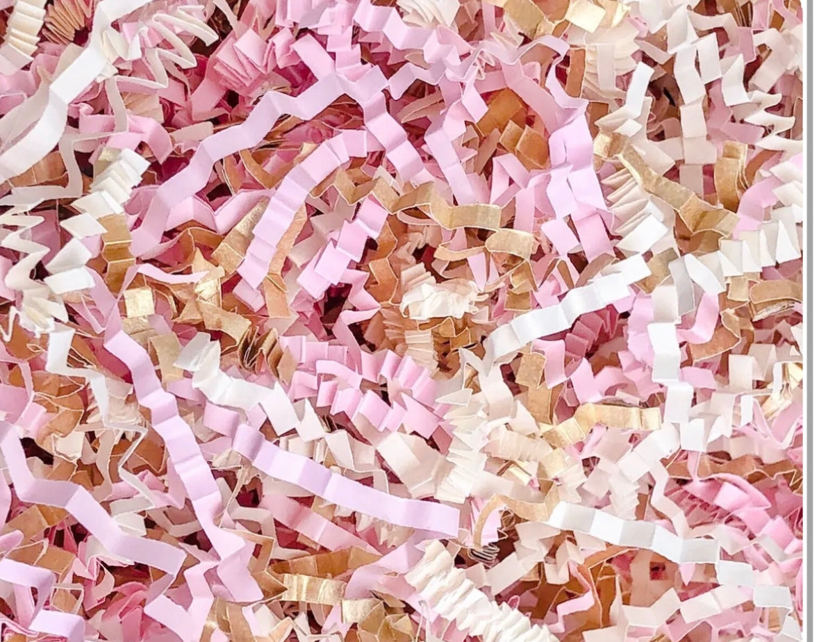 ShredAstic®️ Rose Pink, Gold & Ivory ZigZag Crinkle Paper Mix ‘Shabby Chic’