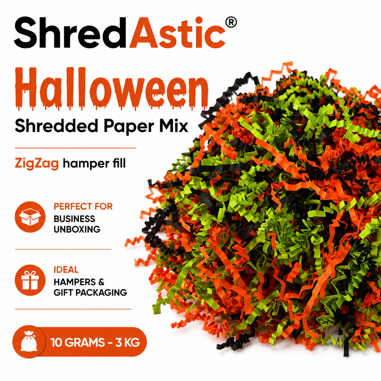 Shredded Paper Halloween  - Orange, Black Green ZigZag Mix
