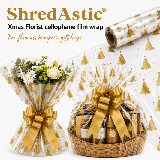 CHRISTMAS Tree Gold Florist Cellophane Film Wrap Hampers Gift Packaging