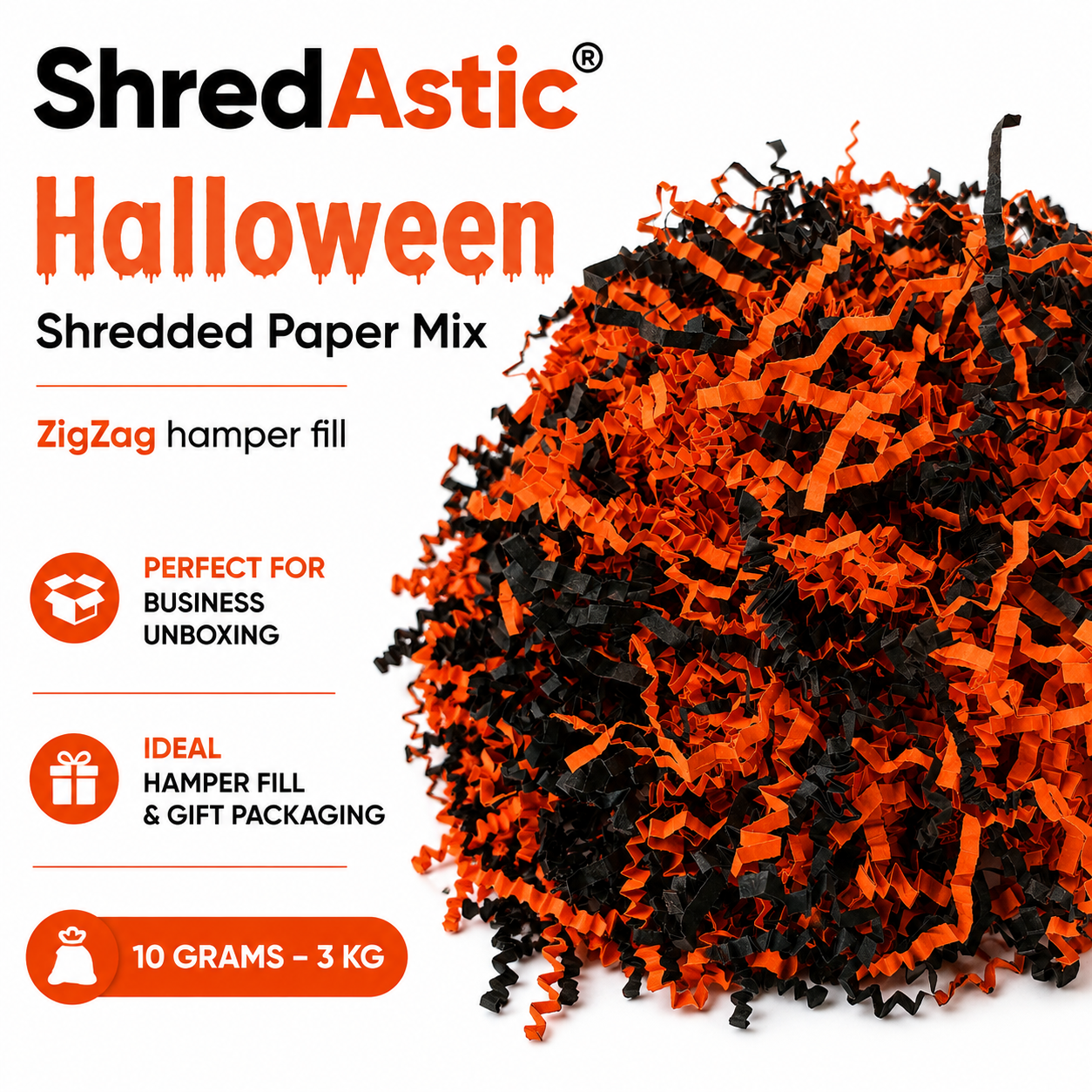 Shredded Paper Halloween  - Orange, Black ZigZag Mix