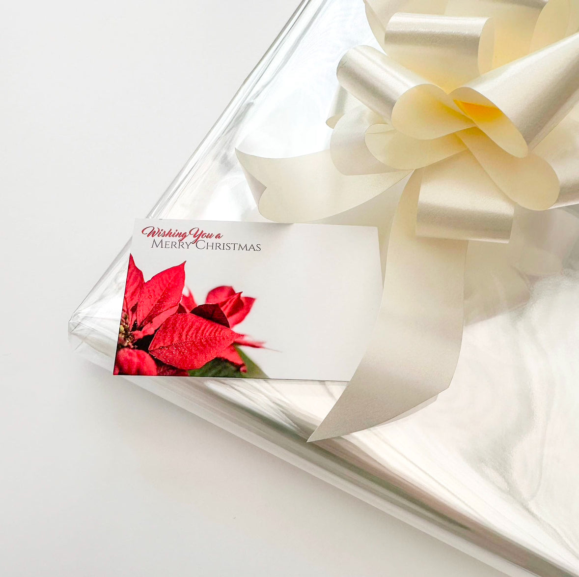 Clear Cellophane, Cream Pull Bow & Christmas Message Card