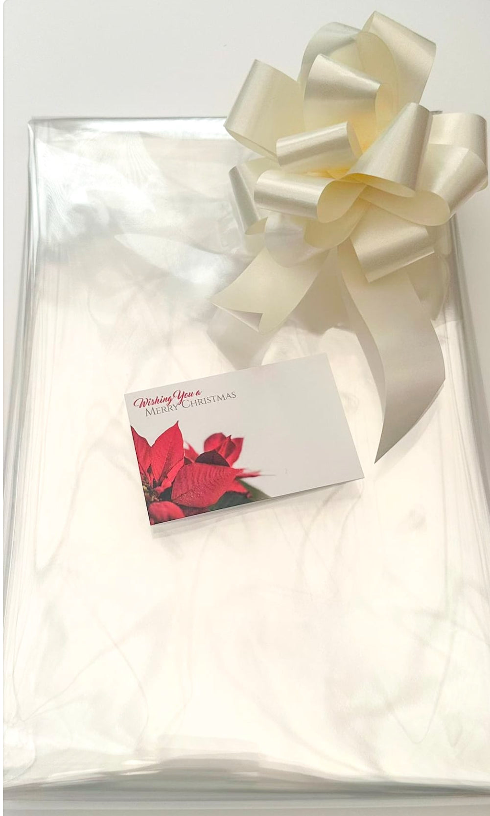 Clear Cellophane, Cream Pull Bow & Christmas Message Card