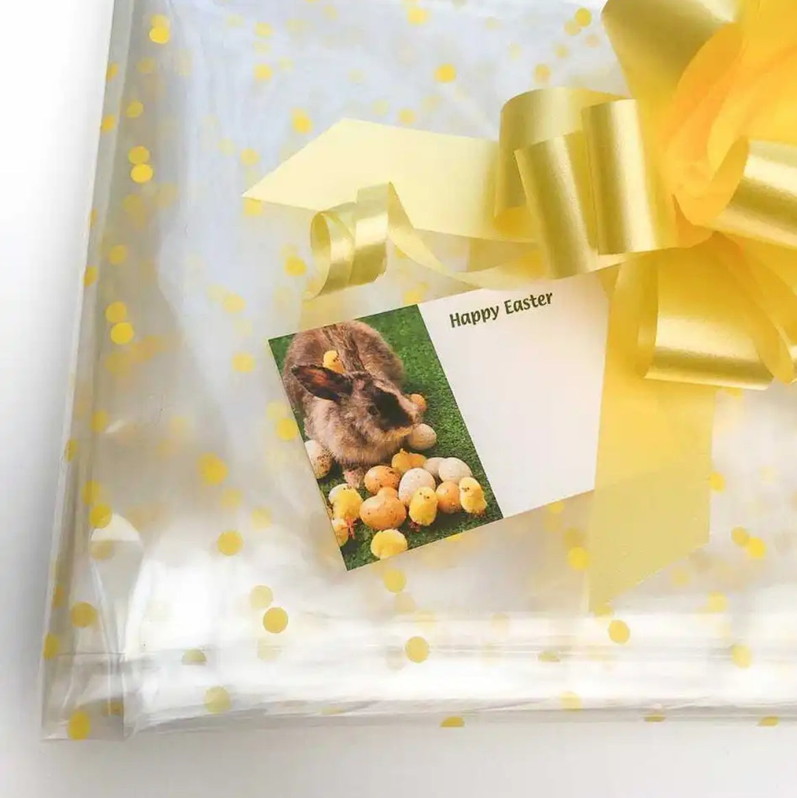 Yellow Dot Cellophane With Easter Card & Yellow Pull Bow