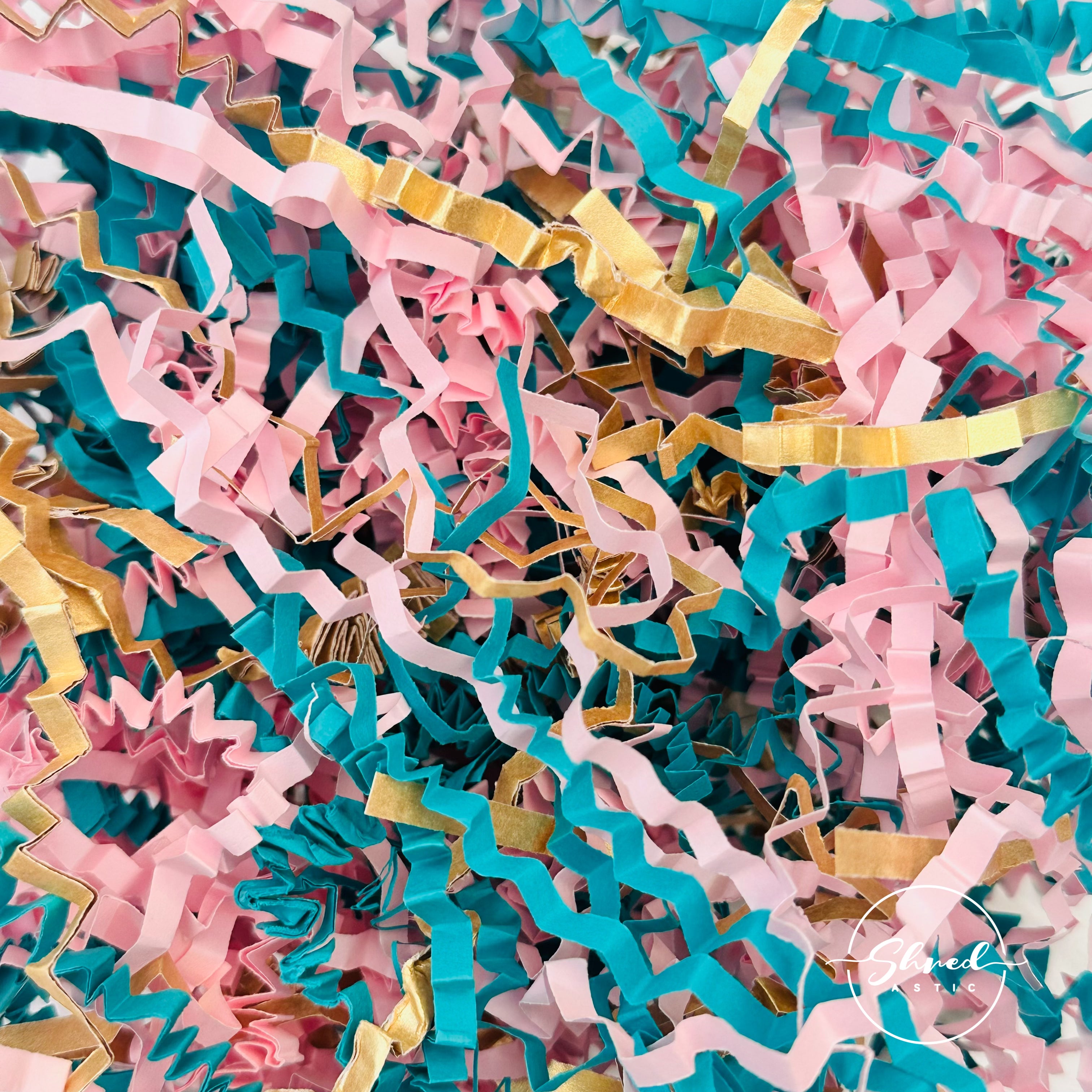 ShredAstic®️ Princess Mix Teal Pink Gold ZigZag Crinkle Paper
