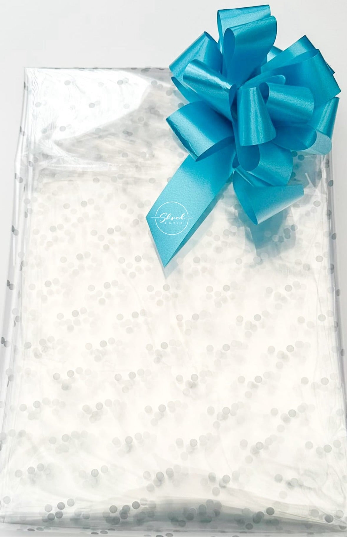 Silver Dot Florist Cellophane & Teal Pull Bow