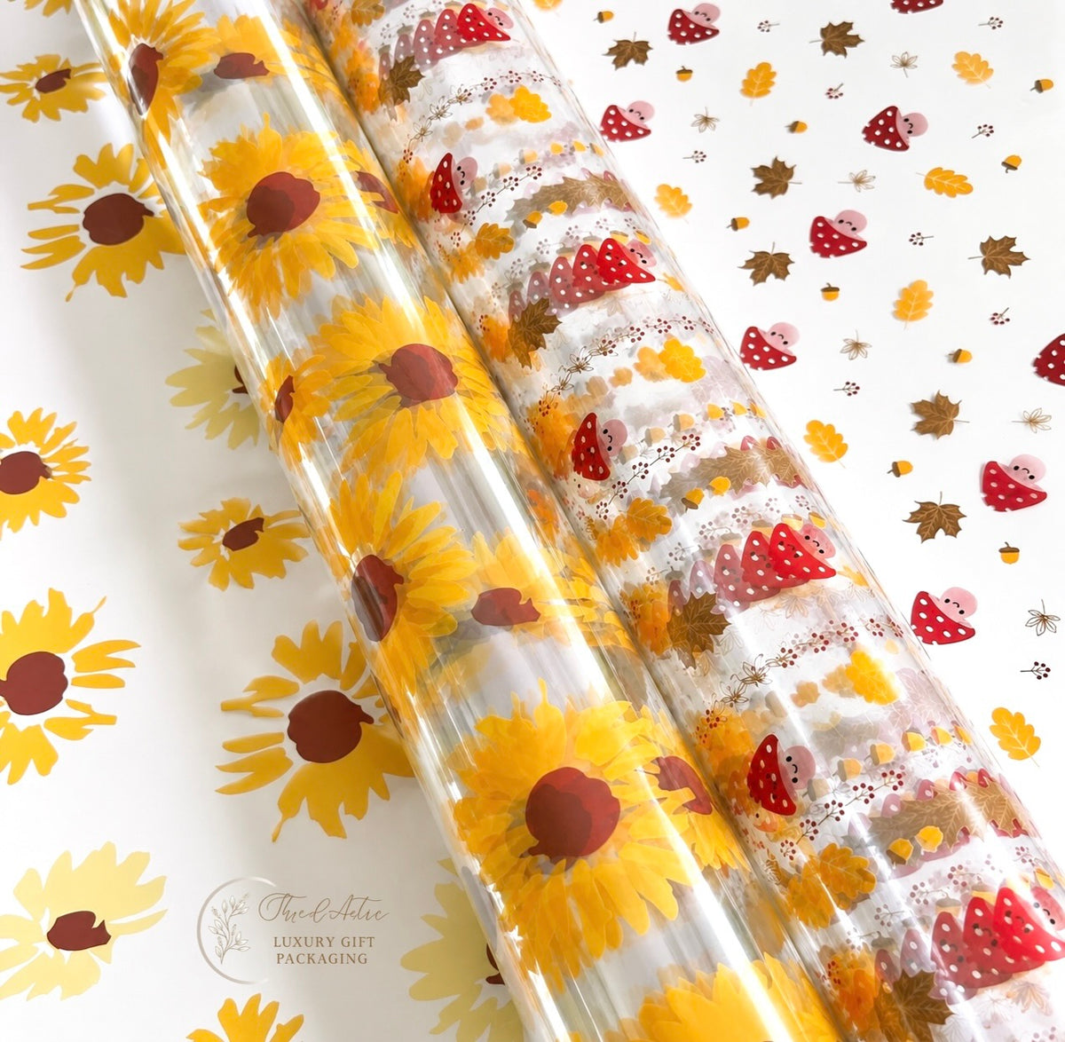 Autumn Cellophane film wrap mushrooms leaves