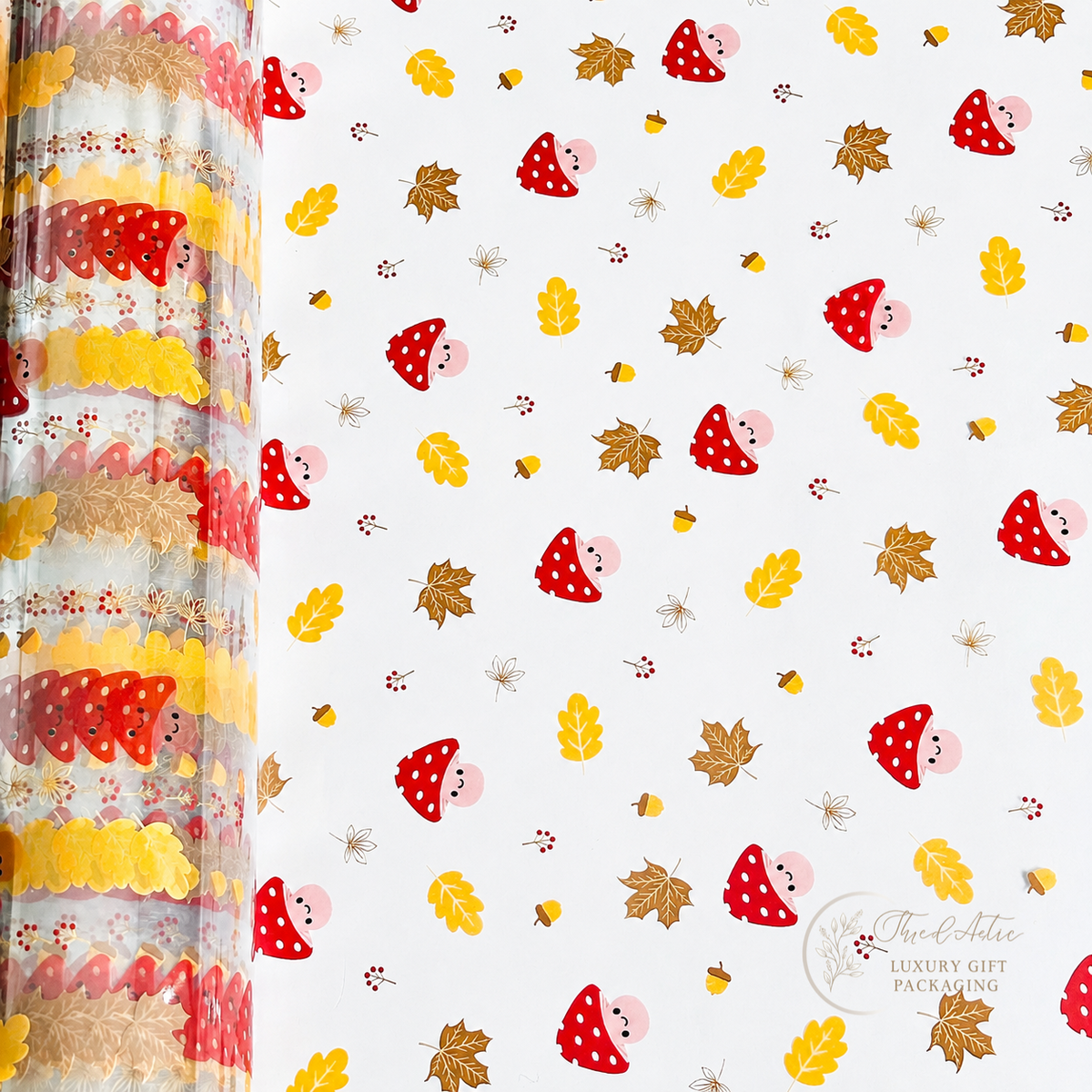 Autumn Cellophane film wrap mushrooms leaves