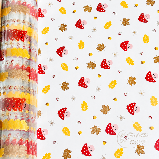 Autumn Cellophane film wrap mushrooms leaves