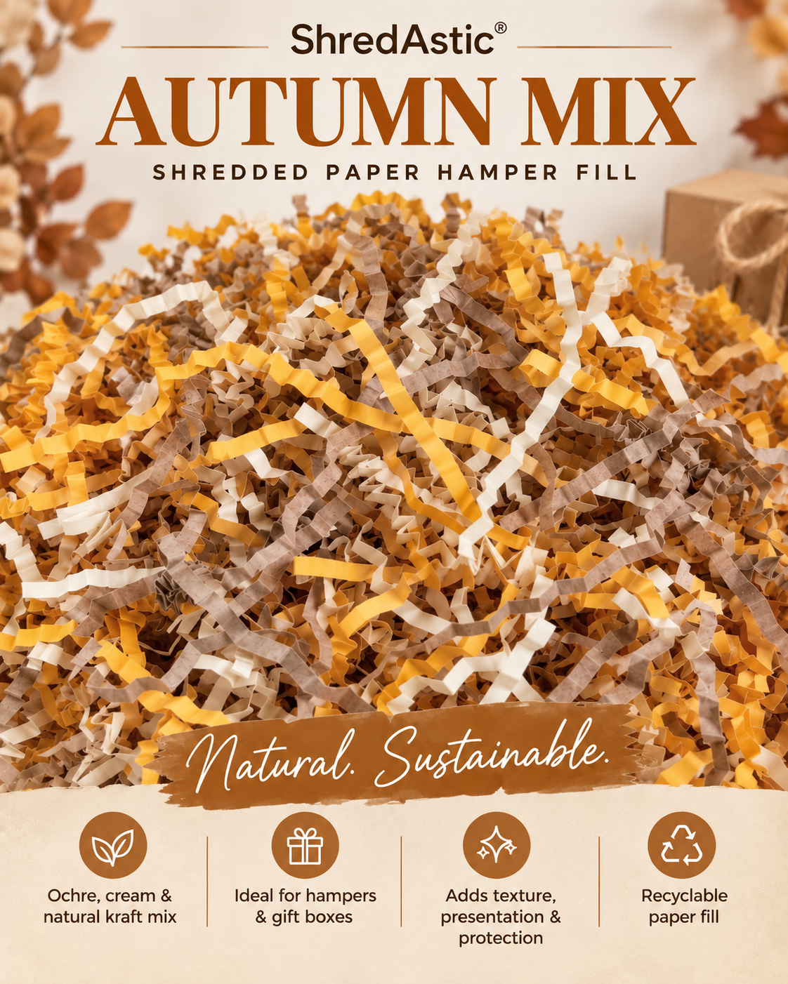 Shredded Paper Ochre, Cream & Kraft ZigZag Crinkle Cut Mix Hamper Fill