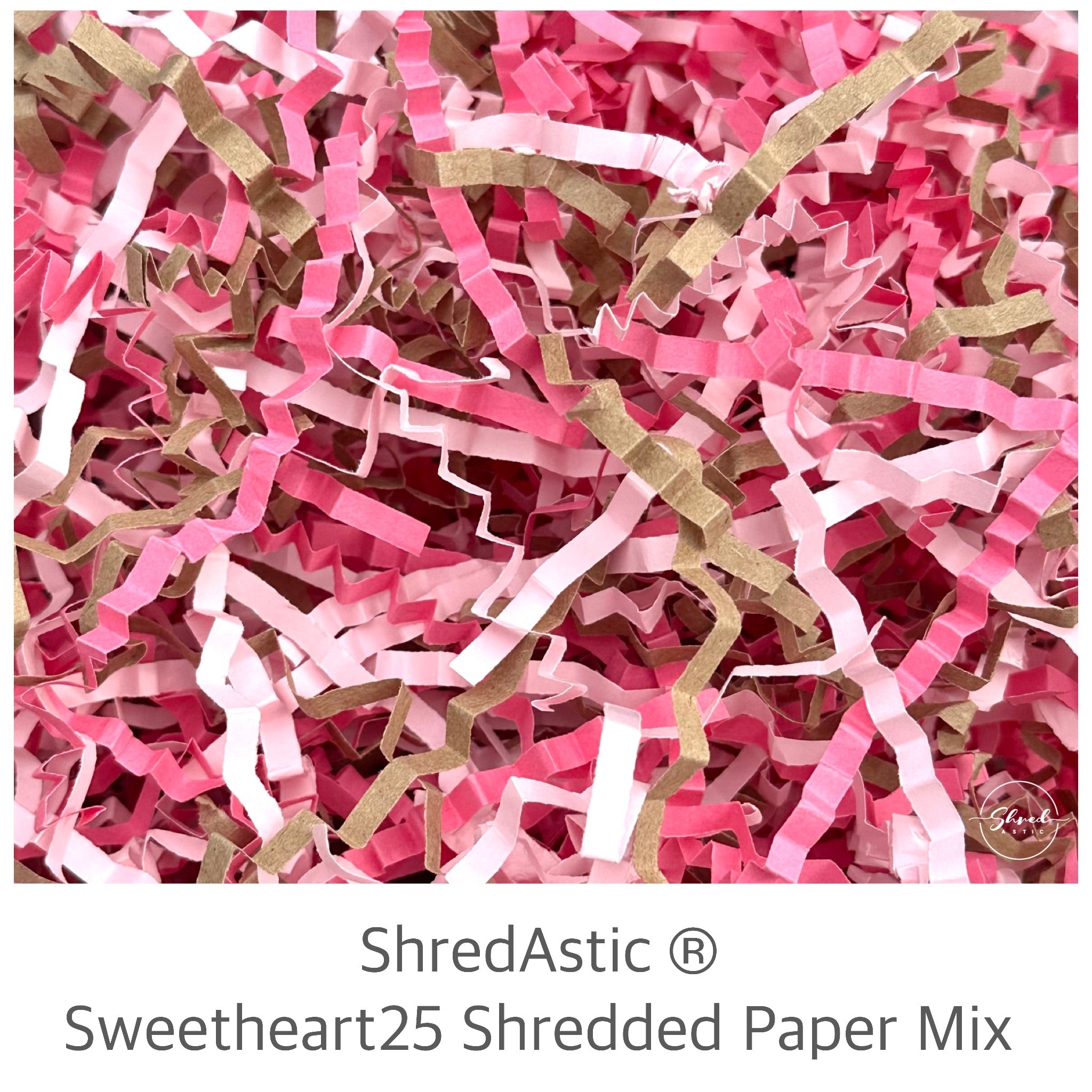 ShredAstic®️ Sweetheart25 Mix  - Candy Pink, Pale Pink & Natural Kraft  ZigZag Crinkle Paper Mix Valentines Mothers Day