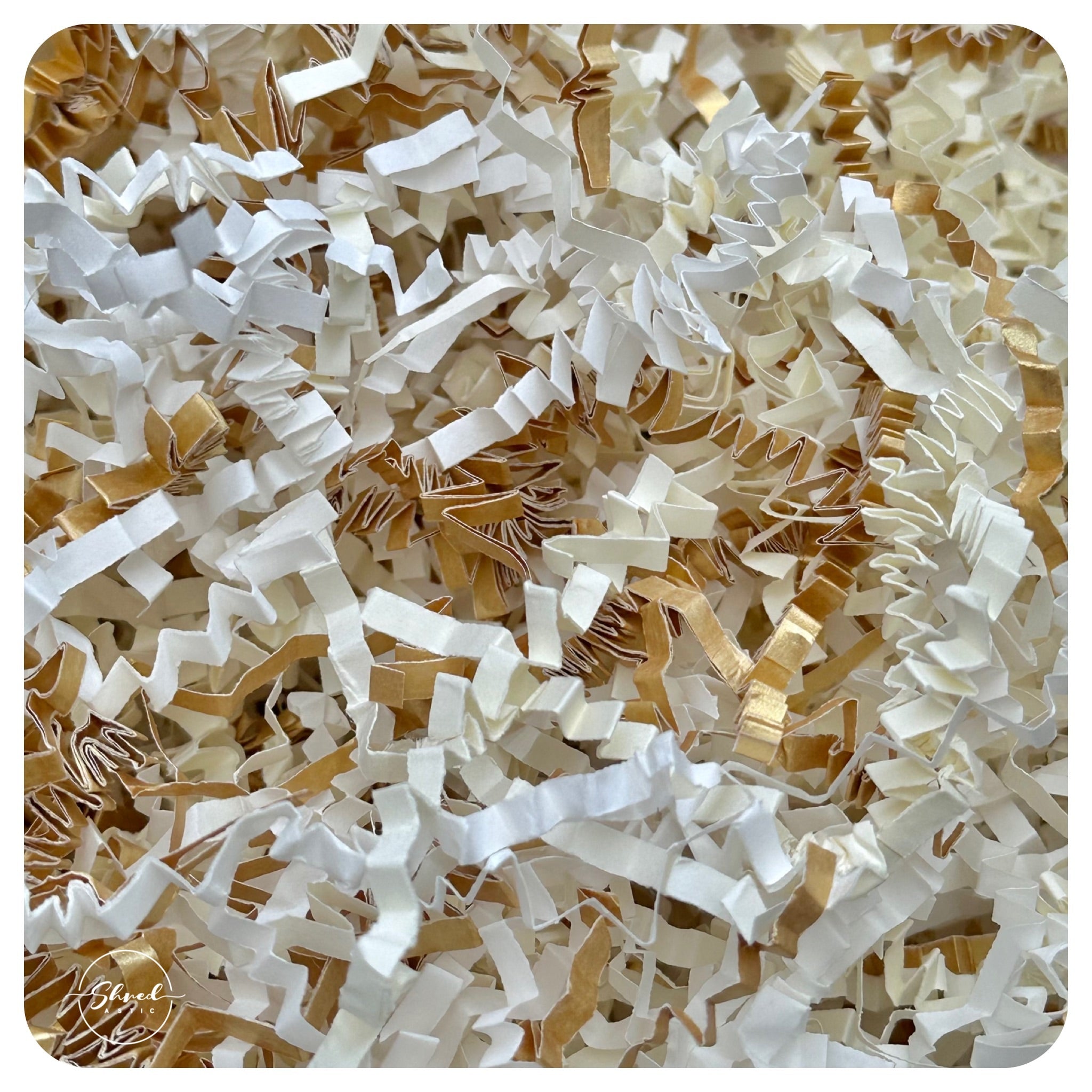 ShredAstic®️ White, Gold & Ivory ZigZag Crinkle Paper Mix
