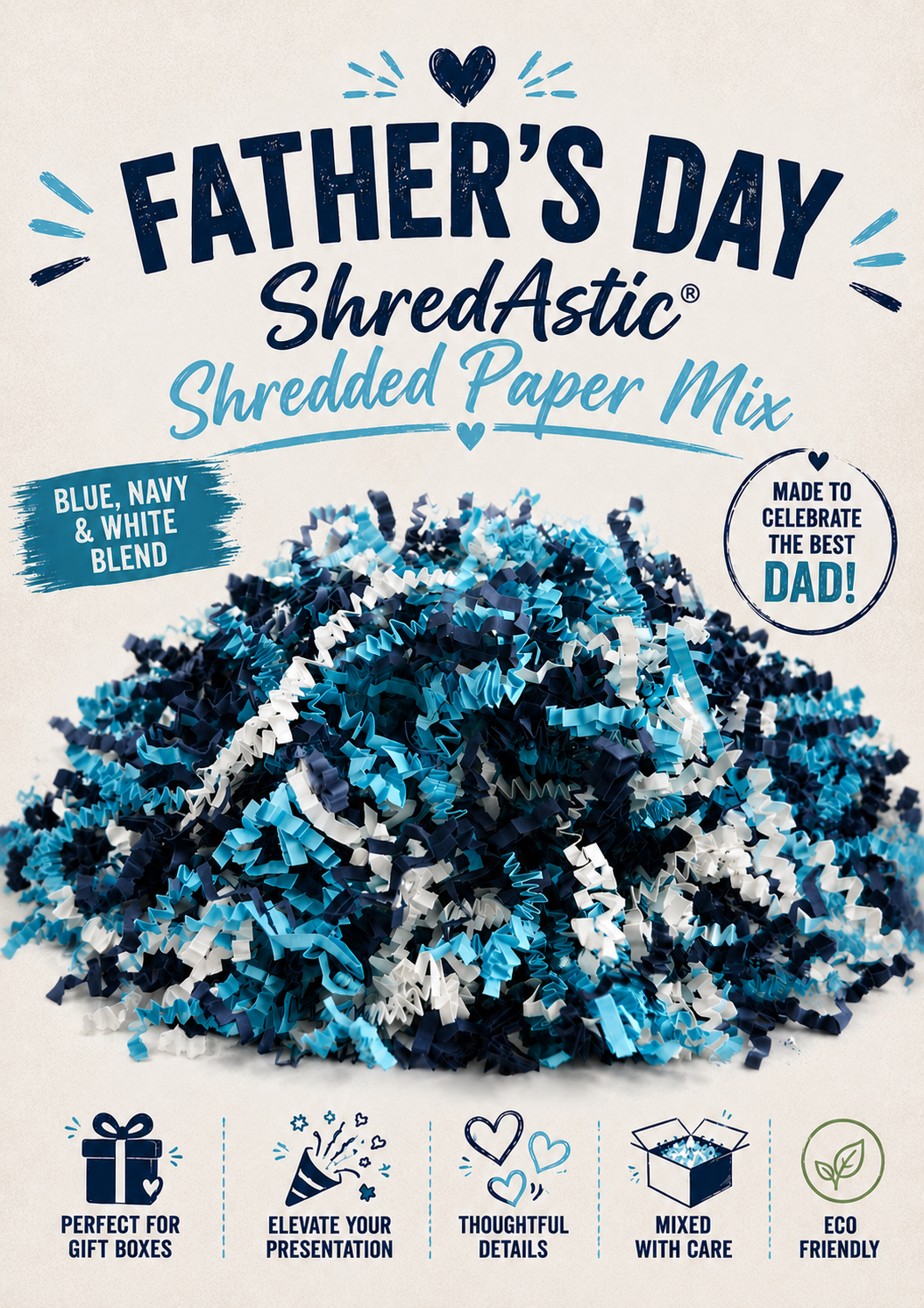 ShredAstic®️ Pale Blue / White / Navy ZigZag Paper Mix Fathers Day
