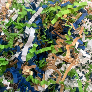 ShredAstic®️ Blue Green Gold White ZigZag Crinkle Paper Mix