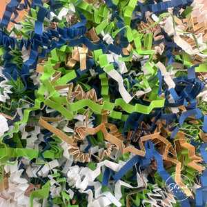 ShredAstic®️ Blue Green Gold White ZigZag Crinkle Paper Mix