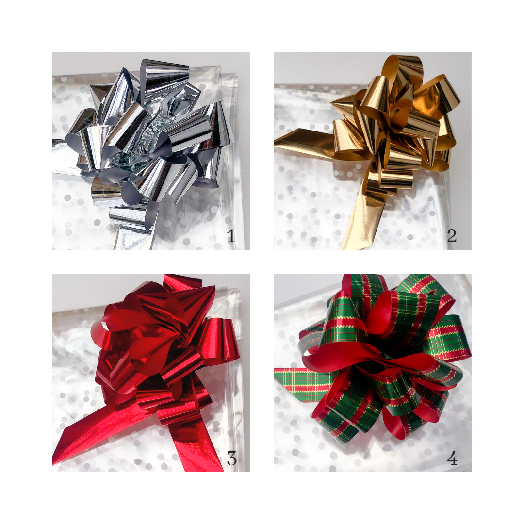 Large Dot Cellophane & Metallic Pull Bow