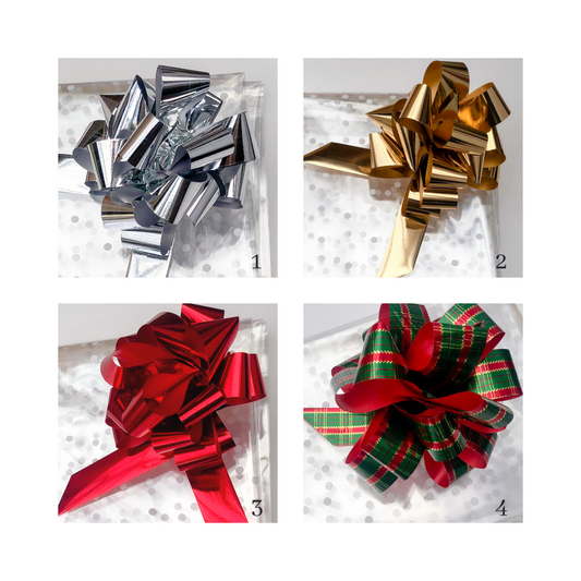 Large Dot Cellophane & Metallic Pull Bow