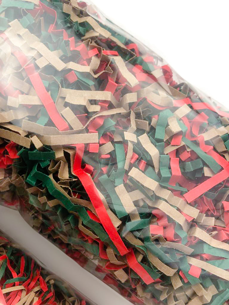 ShredAstic®️ Kraft, Red & Spruce Green ZigZag Crinkle Paper Mix
