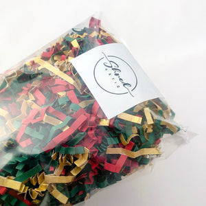 ShredAstic®️ Red, Gold & Spruce Green ZigZag Crinkle Paper Mix. Limited stock