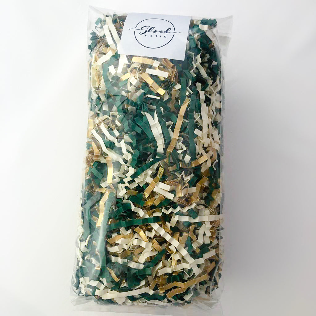 ShredAstic®️ Spruce Green, Ivory, Gold ZigZag Crinkle Paper Mix