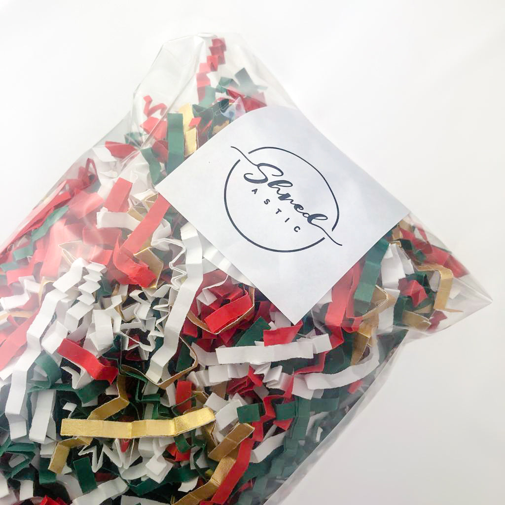 ShredAstic®️ Red, White, Gold, Spruce Green ZigZag Crinkle Paper Mix
