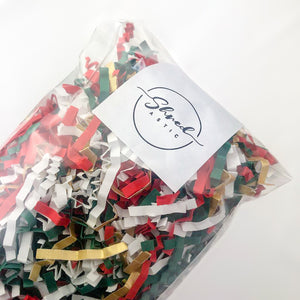 ShredAstic®️ Red, White, Gold, Spruce Green ZigZag Crinkle Paper Mix