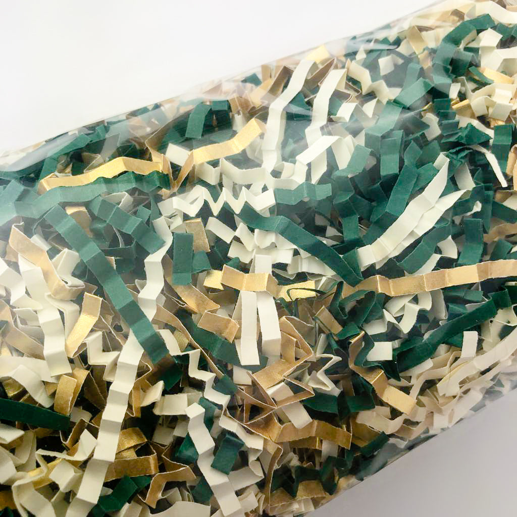 ShredAstic®️ Spruce Green, Ivory, Gold ZigZag Crinkle Paper Mix