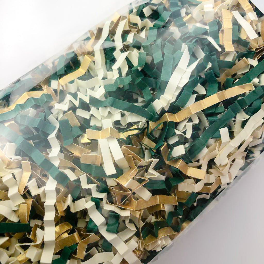 ShredAstic®️ Spruce Green, Ivory, Gold ZigZag Crinkle Paper Mix
