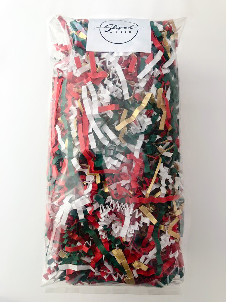 ShredAstic®️ Red, White, Gold, Spruce Green ZigZag Crinkle Paper Mix