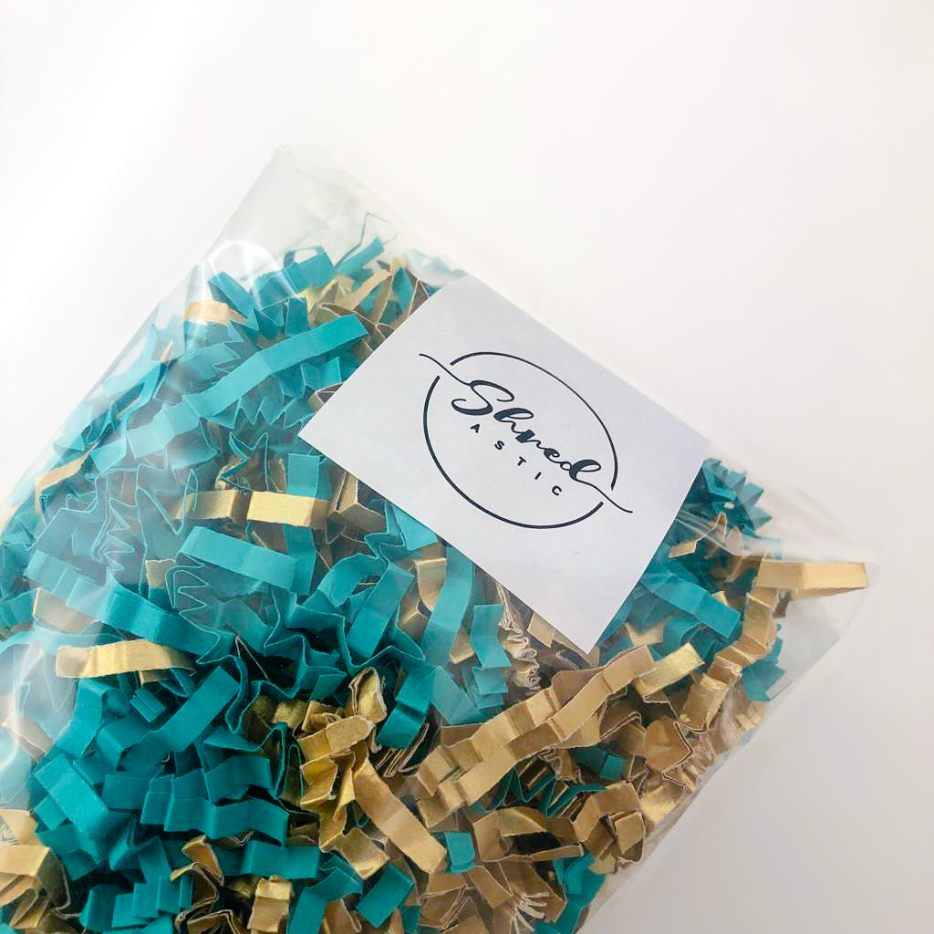 ShredAstic®️ Bespoke Turquoise & Gold ZigZag Crinkle Paper Mix
