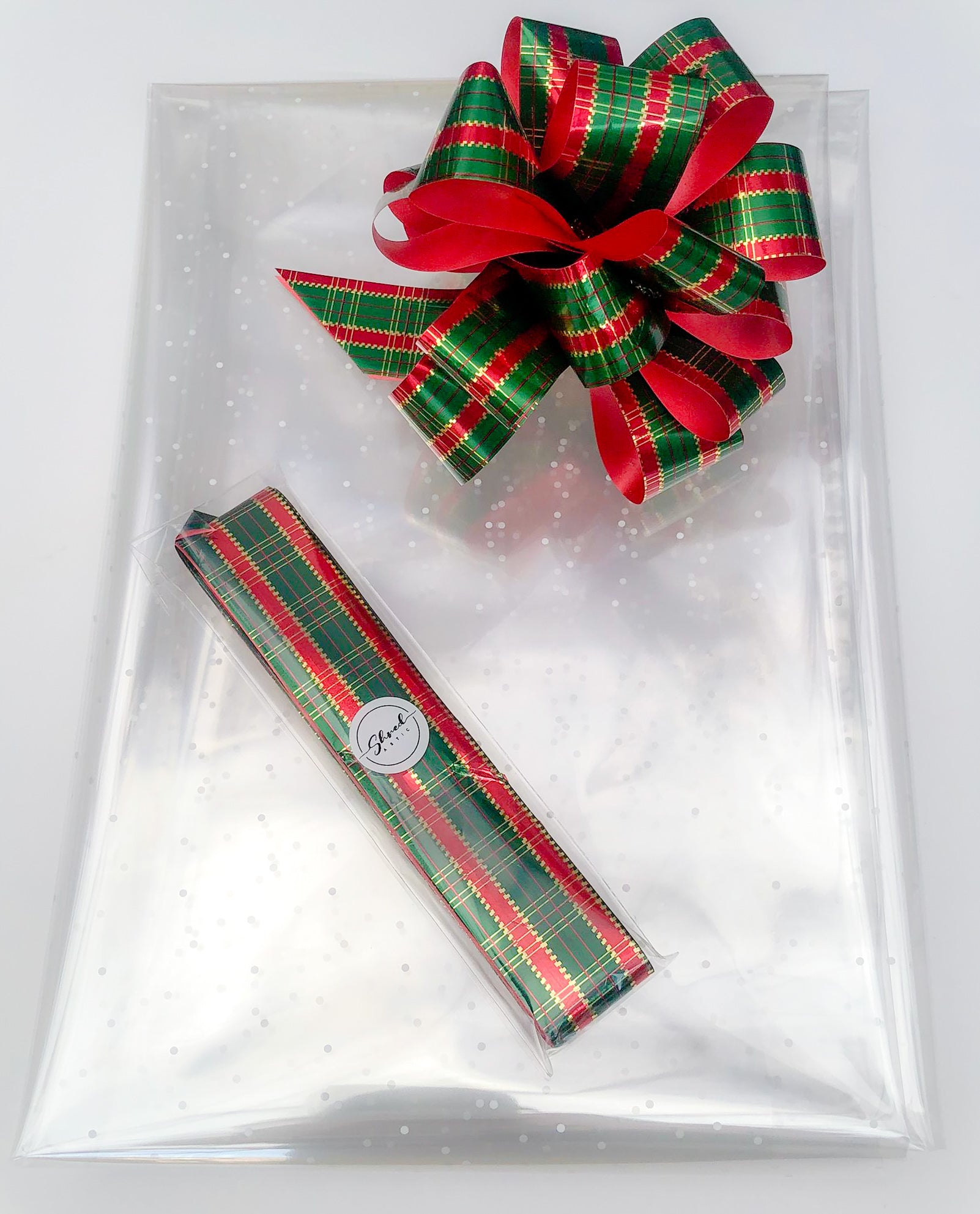Micro Dot Cellophane & Metallic Pull Bow