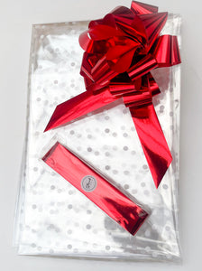 Large Dot Cellophane & Metallic Pull Bow