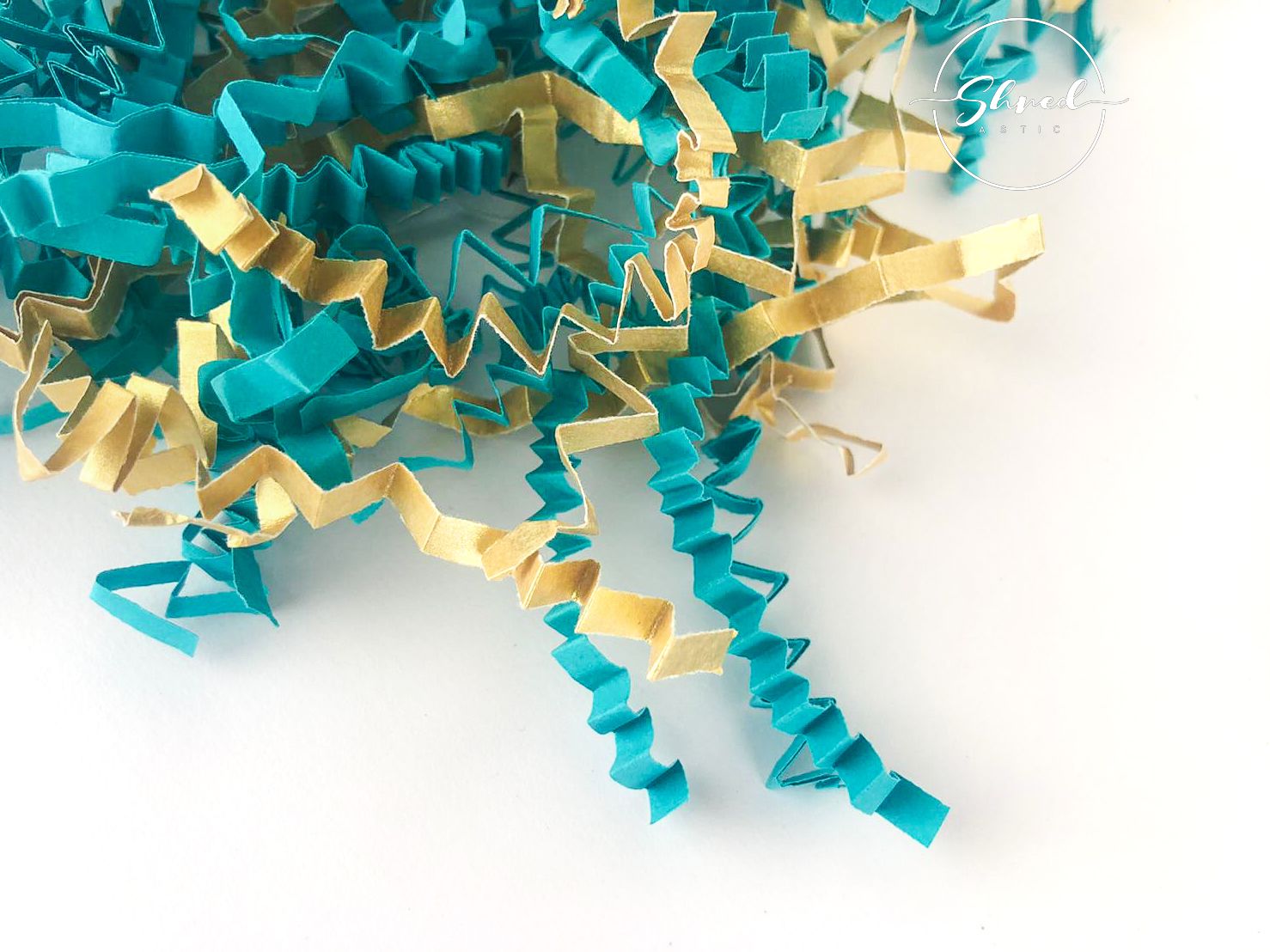 ShredAstic®️ Bespoke Gold Collection In Teal ZigZag Crinkle Paper Mix