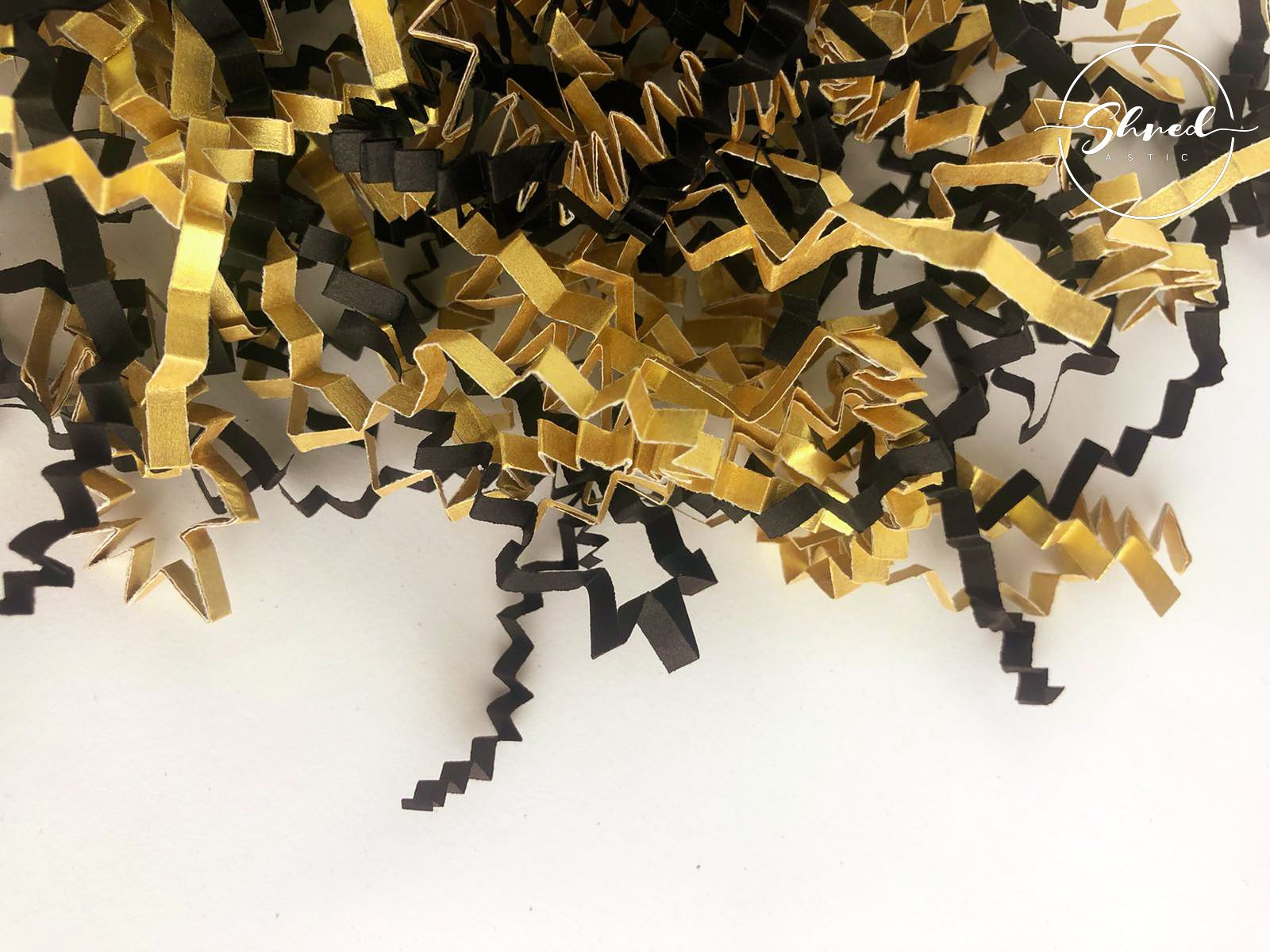 ShredAstic®️ Bespoke Gold Collection In Black ZigZag Crinkle Paper Mix