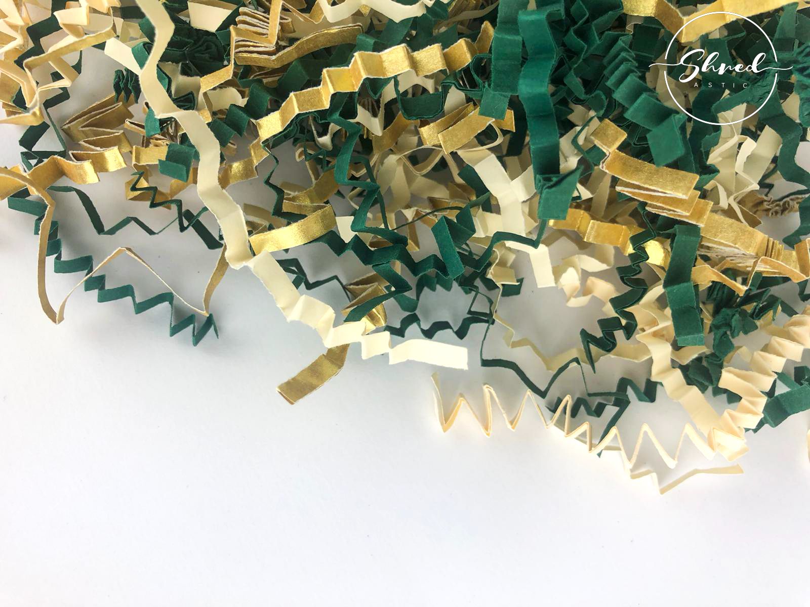 ShredAstic®️ Spruce Green, Ivory, Gold ZigZag Crinkle Paper Mix
