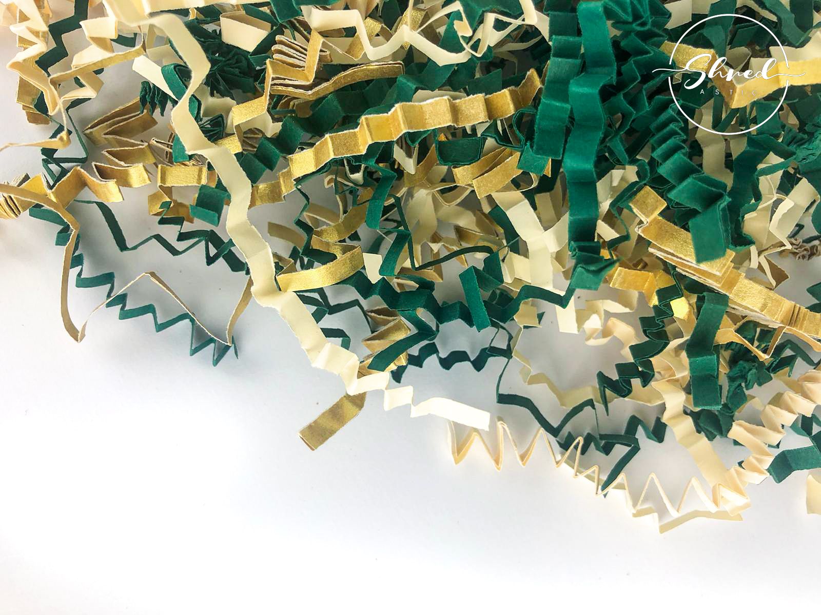 ShredAstic®️ Spruce Green, Ivory, Gold ZigZag Crinkle Paper Mix