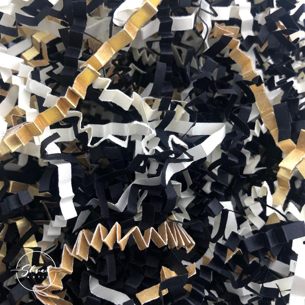 ShredAstic®️ Black, Gold & Ivory ZigZag Crinkle Paper Mix