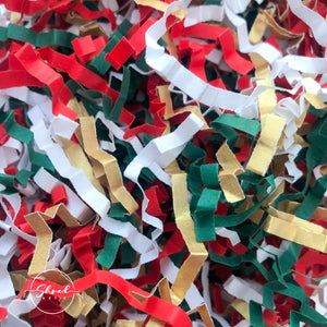 ShredAstic®️ Red, White, Gold, Spruce Green ZigZag Crinkle Paper Mix