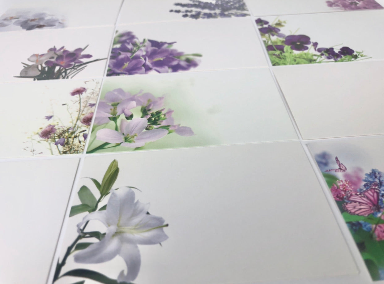 Purples & Lilacs (Pack of 12) Floristry message Cards small 6 x 9cm