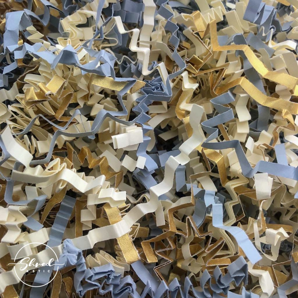 ShredAstic®️ Dove Grey, Gold & Ivory ZigZag Crinkle Paper Mix