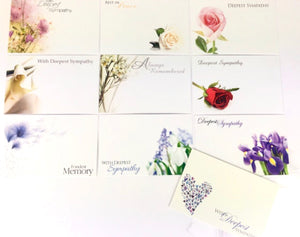 Deepest Sympathy Funeral (Pack of 10) Floristry Cards small 6 x 9cm with clear cello envelopes