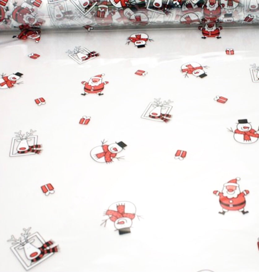 Santa Snowman Reindeer Cellophane/ 3 metres red curling ribbon hamper wrap